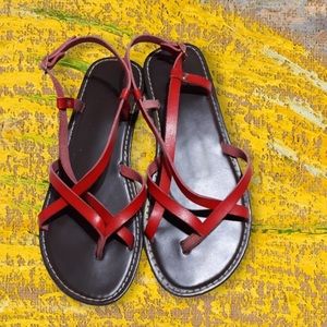 So Red Leather Thong Sandals Size 9